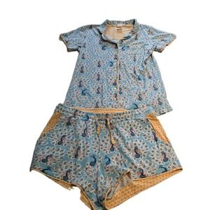 Munki Munki‎ Medium Peacock Short Sleeve Button Down Shirt & Shorts Pajama Set
